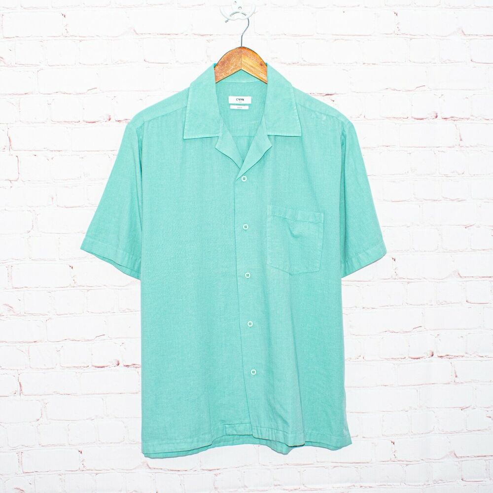 CMMN SWDN Short Sleeve Button up Camp Shirt Turquoise Size 50